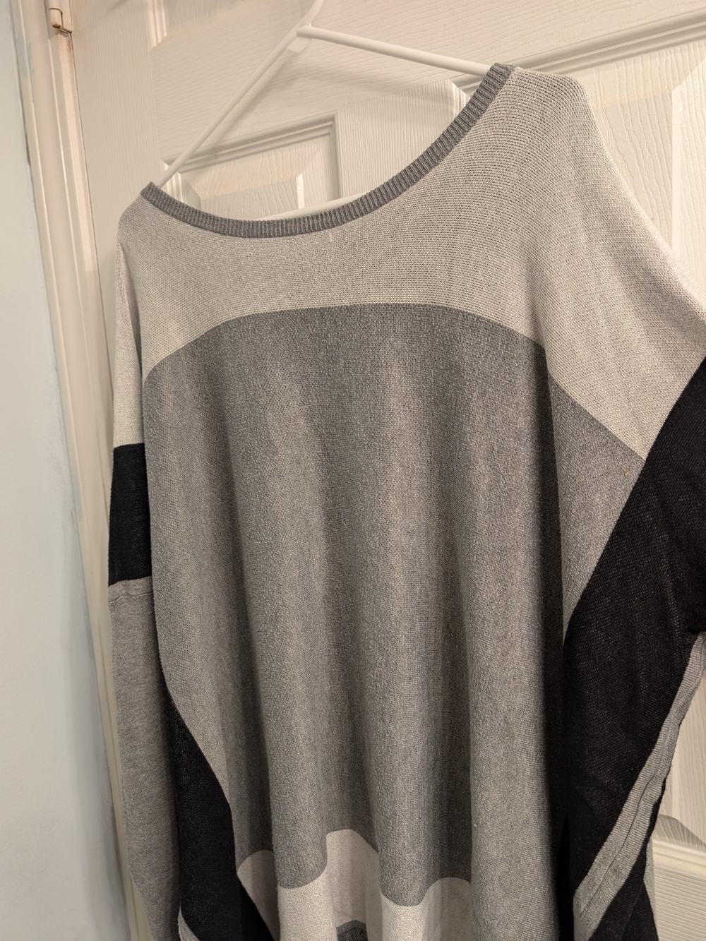 Fever Gray & Charcoal Colorblock Boatneck Sweater
